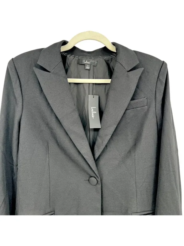 Lulus Black Blazer Jacket Shoulder Pads Single Button Closure Size Small NWT - Image 2
