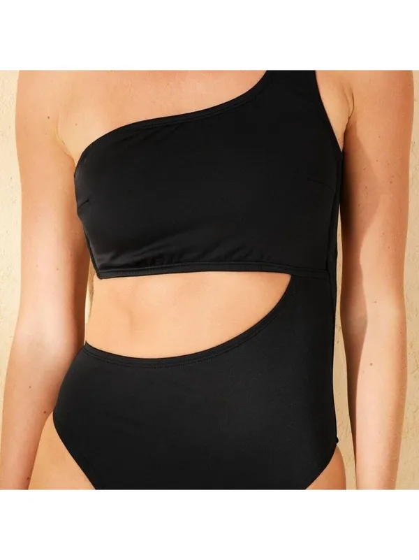 Shade & Shore Black One-Shoulder Swimsuit - Image 3