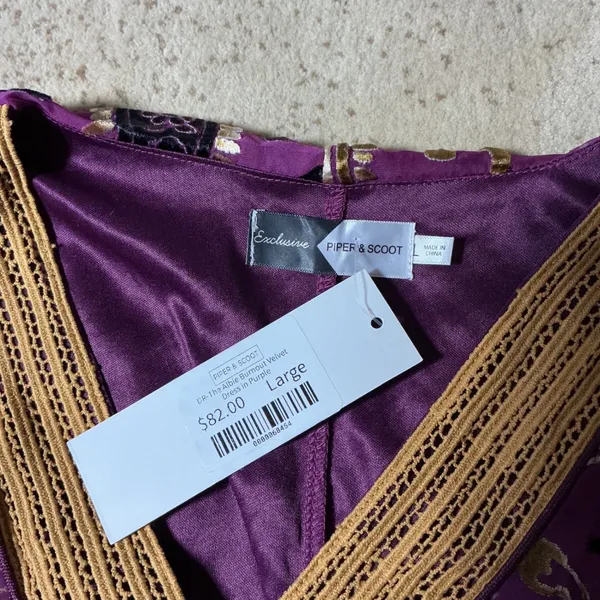 NEW Piper & Scoot Albie Purple Burnout Velvet Paisley‎ Midi Dress L PSD4193-PS - Image 6