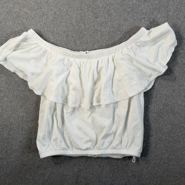 WE THE FREE Free People Women's Small Off Shoulder Ruffle Button Front Top Ivory - Image 6