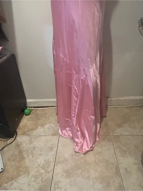Elegant Backless Satin Halter Maxi Dress - Pink - Image 9