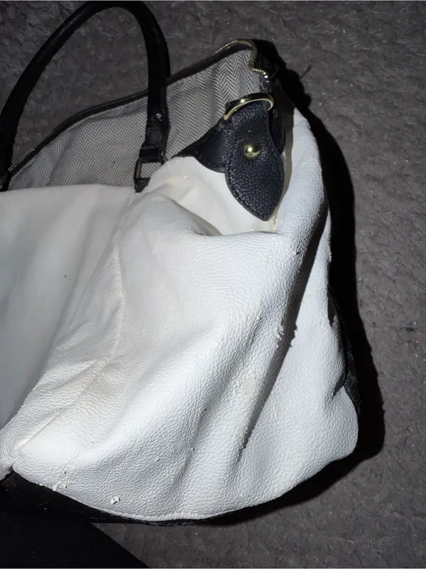 Black and White Women's Satchel Bag - Classic Two-Tone Leather - Image 9