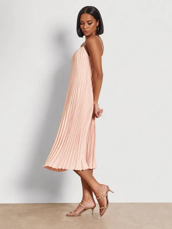 Sam Edelman Hammered Satin Plisse Midi Dress Blush Pink S NWT balletcore satin - Image 6