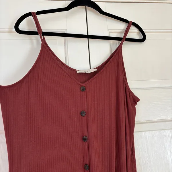 LOFT Sleeveless Midi Dress Adjustable Strap Rib Knit Button Front Size Large‎ - Image 7