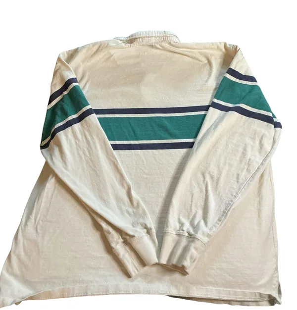Old Navy Men's XL Long Sleeve Rugby Polo Shirt - Cream/Green Stripes - Heavyweight - Image 2