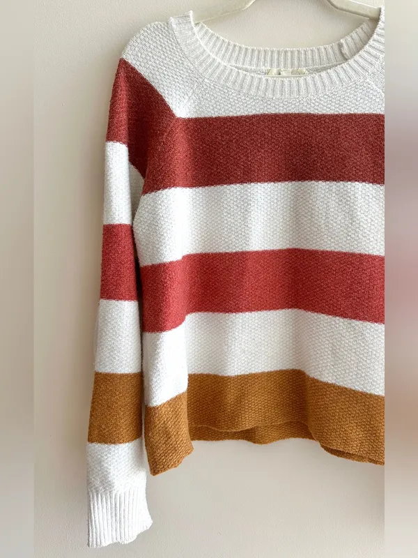 PINQUE Gina Rib Crew Neck Knit Colorblock Striped Sweater, Size Large - Image 6
