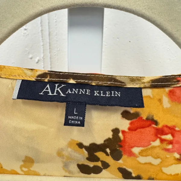 Y2K Anne Klein Floral Ruffle V-Neck Sleeveless Blouse Orange Yellow Womens Large - Image 6