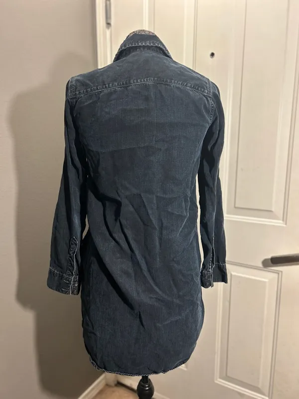 GAP 1969 Western Denim Shirtdress Womens XS Dark Indigo Blue Pearl Snap Mini Dre - Image 2