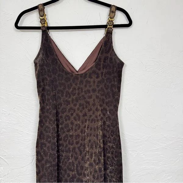 Vintage Scott McClintock Brown Leopard Maxi Dress Womens 6 Formal Glitter Y2K - Image 4