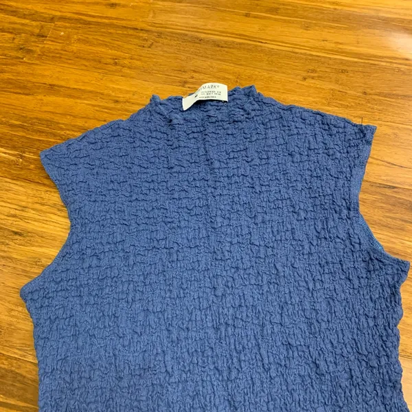 Primark Blue Mini Dress‎ Womens Size Medium Sleeveless Textured Mock Neck Casual - Image 2