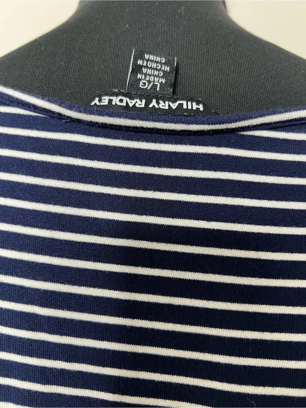 Hilary Radley Striped Navy and White Tie-Waist Dress with Pockets Size Large - Image 2