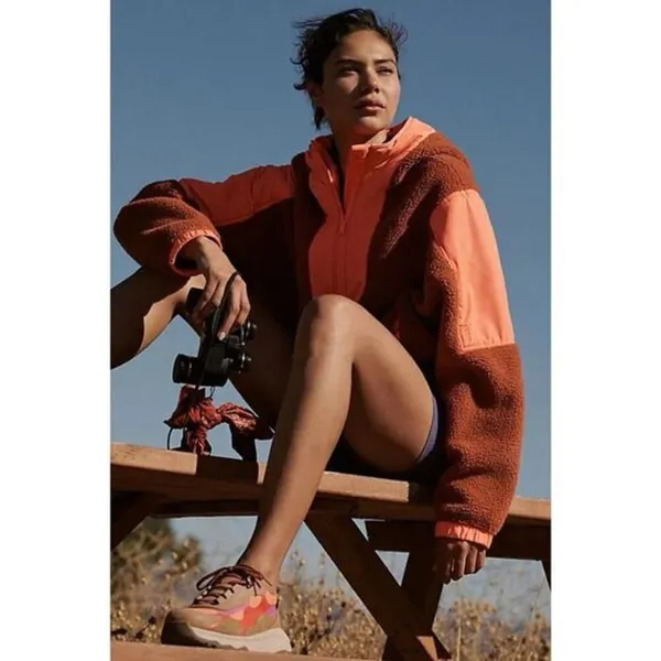 NWT‎ Free People Movement Lead The Pack Jacket Neon Coral Combo Pullover Fleece - Image 2