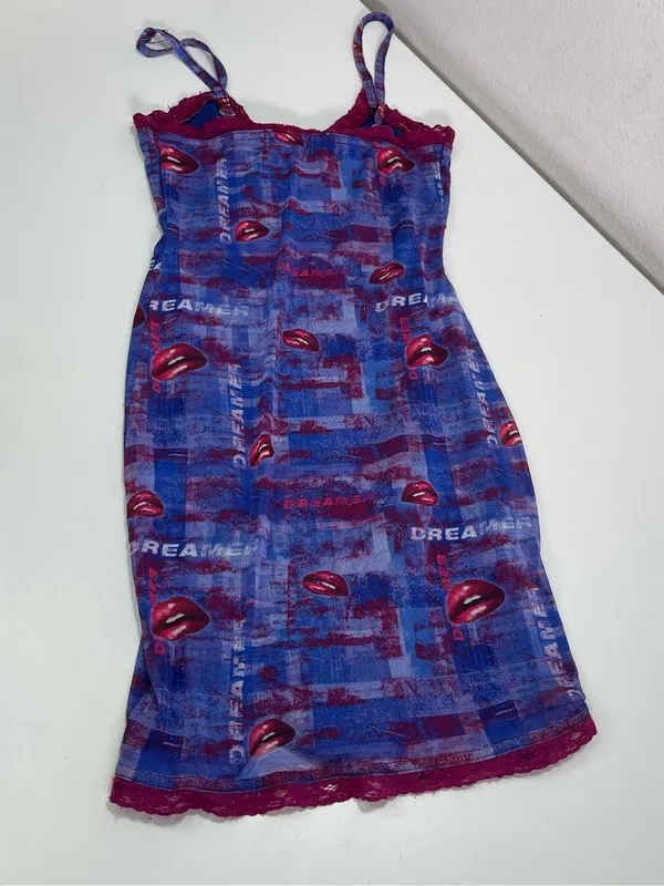 Y2k Daisy Street Graphic Slip Mini Dress Lace Women's XS Grunge Festival - Image 7
