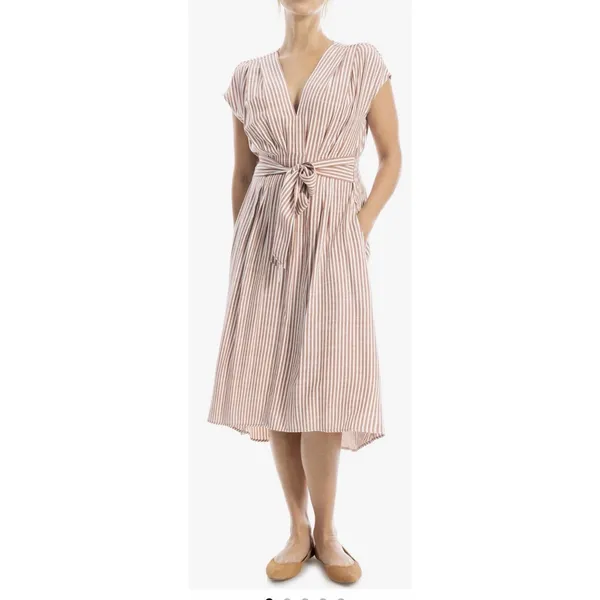 Max Studio Stripe Tie Front Cotton Blend Dress Red Women’s L - Image 2