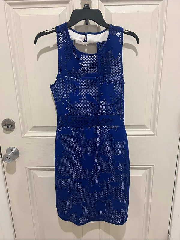 Bisou Bisou Cobalt Blue Lace Sleeveless Mini Dress - Image 4