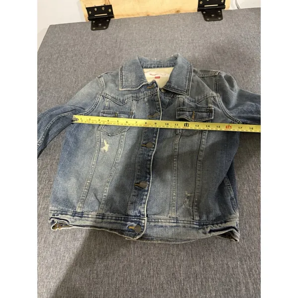 Mossimo Denim Vintage Y2K Distressed Cropped Jean Jacket Women's Sz L - Image 7
