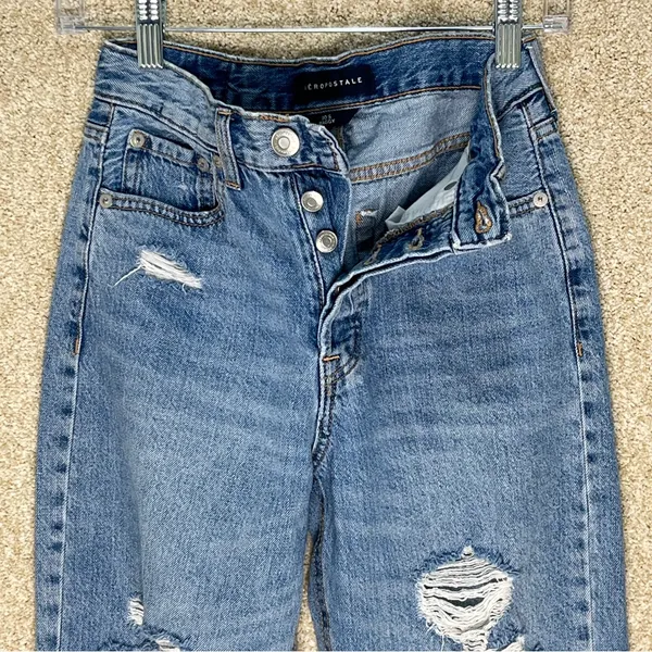 90s baggy jeans size 0 distressed multi button fly retro‎ style blue jeans teen - Image 3