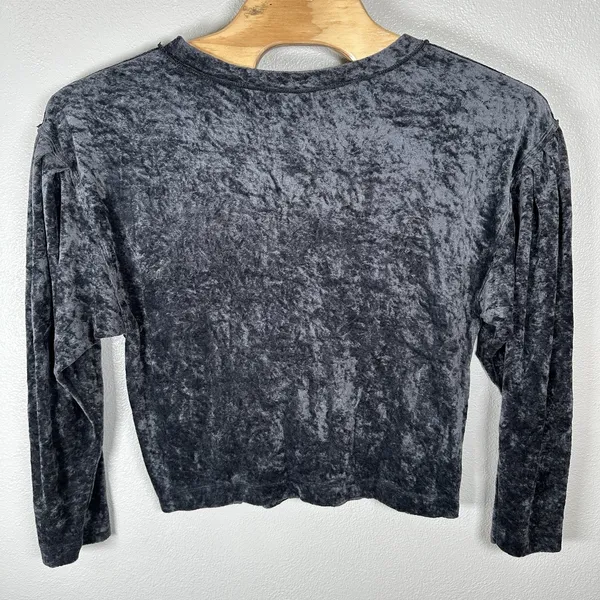 We The Free People‎ Crushed Velvet Black Pullover Slouchy Sweatshirt Size Medium - Image 2