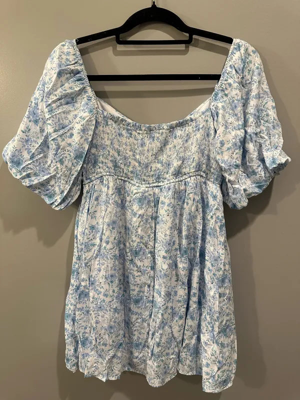 Altard State Blue and White Floral Smocked Dress - Image 2