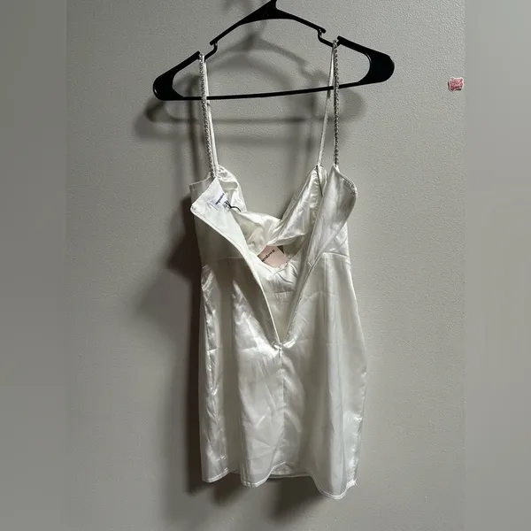 NEW Superdown Kita Rhinestone Cutout Satin Mini Dress |White‎ Women’s XXS Formal - Image 8