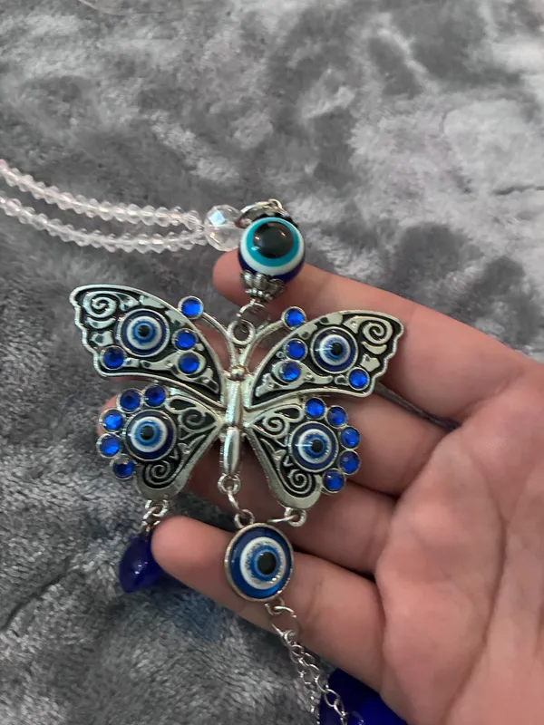 Vintage Antique CRYSTAL & EVIL EYE BUTTERFLY SUN CATCHER / Keychain - Image 3