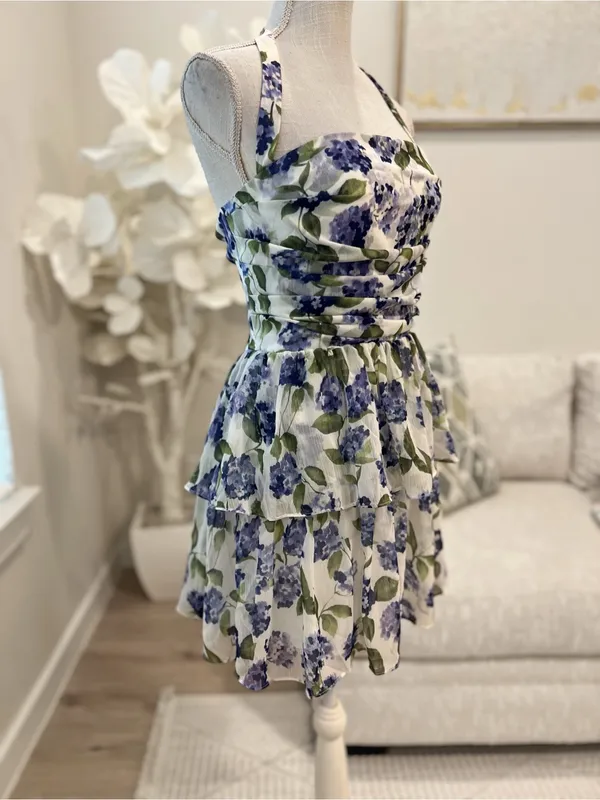 Amanda Uprichard Violina Purple Floral Halter layered Woman’s Dress in Margate L - Image 5