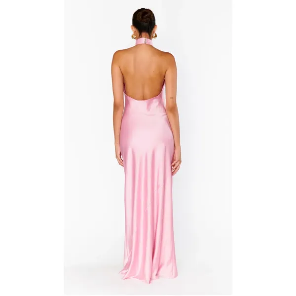 Show Me Your Mumu Jasmine Halter Maxi Dress Light Pink Luxe Satin Size Small - Image 3
