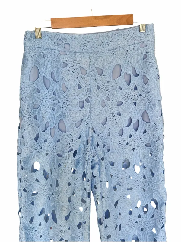 COMMENSE - Blue Floral Lace Wide-Leg Pants Sz M - Image 4