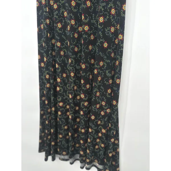 LuLaRoe Maxi Skirt XXS Black Floral Foldover Waist Boho Long Casual Stretch - Image 3
