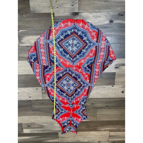 As You Wish Boho High‑Low Halter Dress Orange & Blue Size L - Image 7