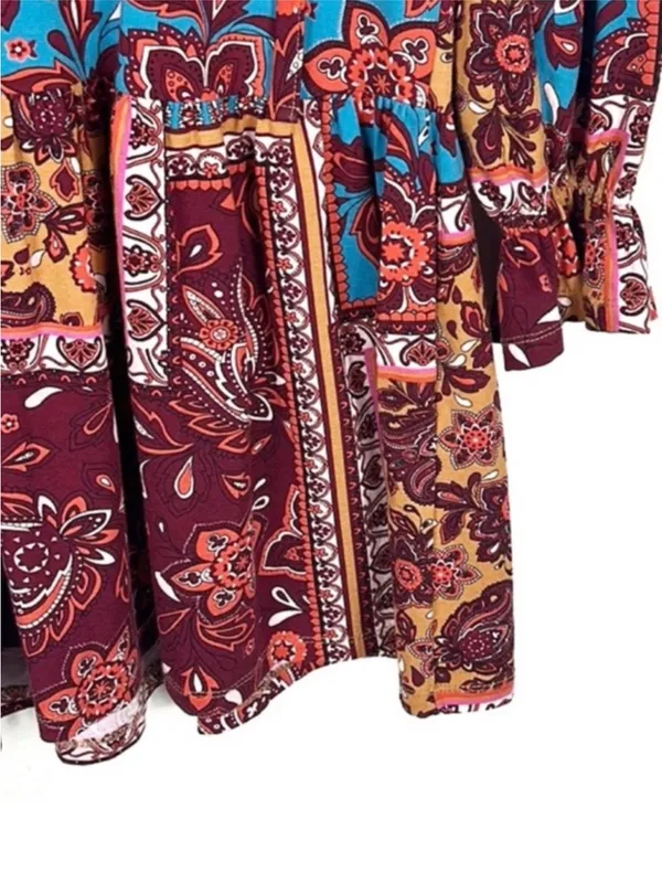 NWT Zara patchwork boho western floral long sleeve mini dress NEW size M medium - Image 7