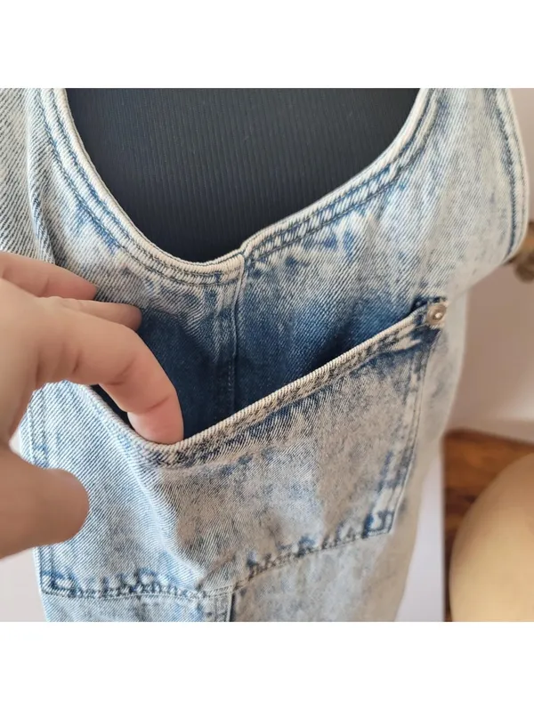 Acid Wash Denim Pinafore Overall Dress Sz M Grunge Minimal - Image 4