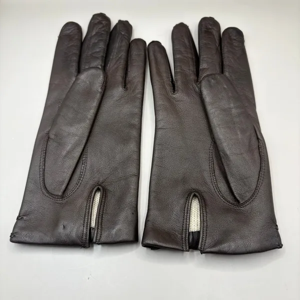 American Vintage VTG Leather Gloves Sz 7 Brown Knit Fabric‎ Lined Unbranded Braided Embellished - Image 4