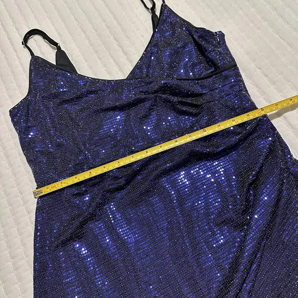 Lulus Women’s Shiny Purplish Blue Party Dress Sz XL Gathered Side - Image 5