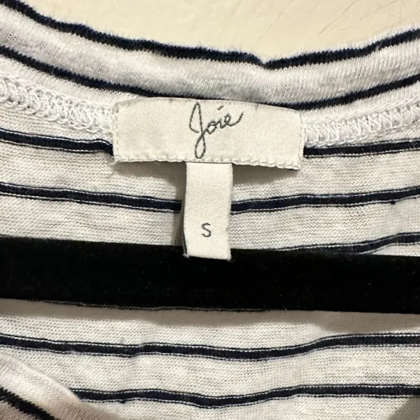 Joie Linen Eyelet Nautical Striped Cottage Scalloped Tiered Short Sleeve Top S - Image 8