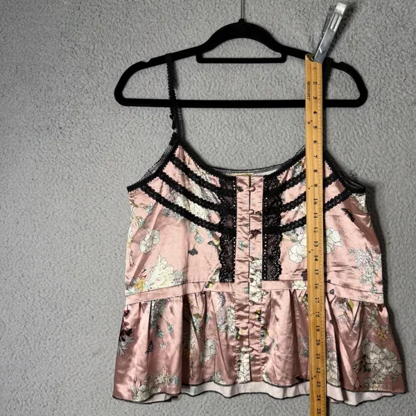 POL Pink Floral Butterfly Satin Lace Peplum Cami Top RCT860B Womens Medium - Image 5