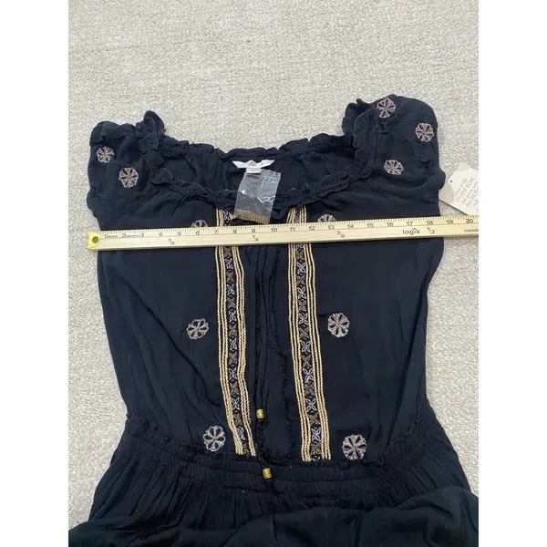 Boston Proper Black Embroidered Beaded Mini Floral Dress Scoop Neck Size S - Image 14