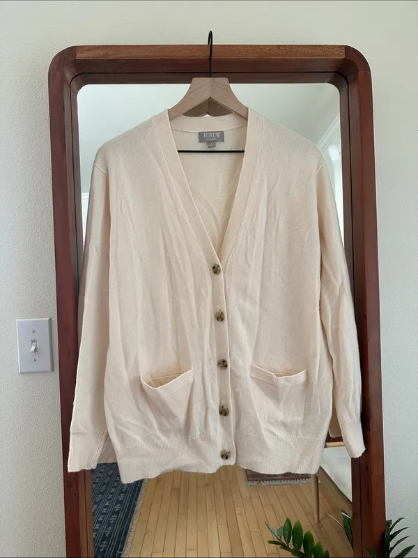 J.Crew Cashmere Cardigan V Neck Button Front Cream Womens S - Image 2