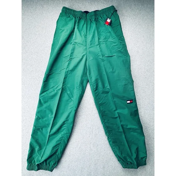 Vintage‎ Tommy Hilfiger Track Pants Green Baggy Windbreaker Logo Mens M NWT 90s - Image 2