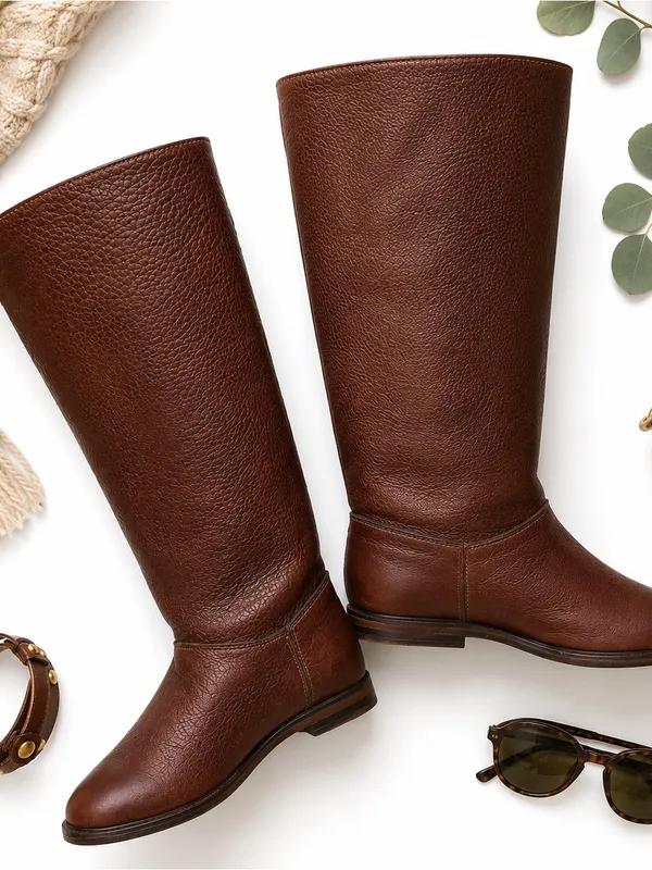 Eddie Bauer Brown Leather Tall Riding Boots Vibram Sole Women Approx US 8 EU 39 - Image 2