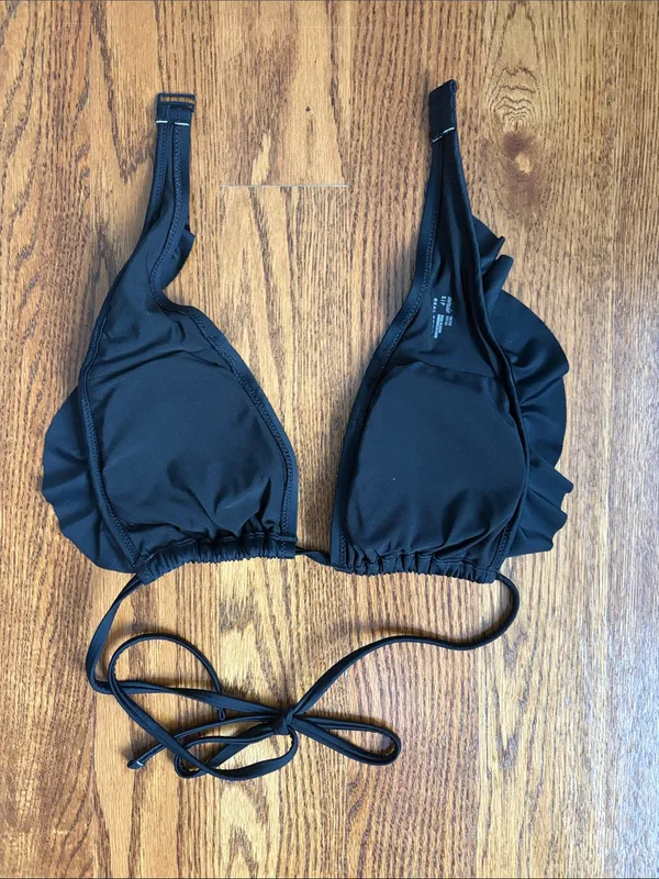 Aerie Black Ruffle Halter Triangle Bikini Top Size Small - Image 3