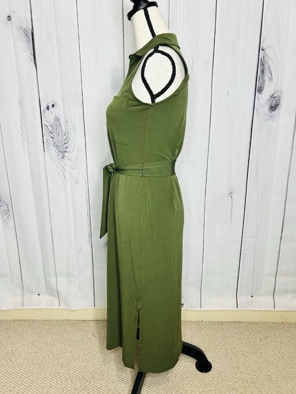 Michael Michael Kors Sleeveless Midi Dress with Belt Tie Olive Green Sz XS - Image 5