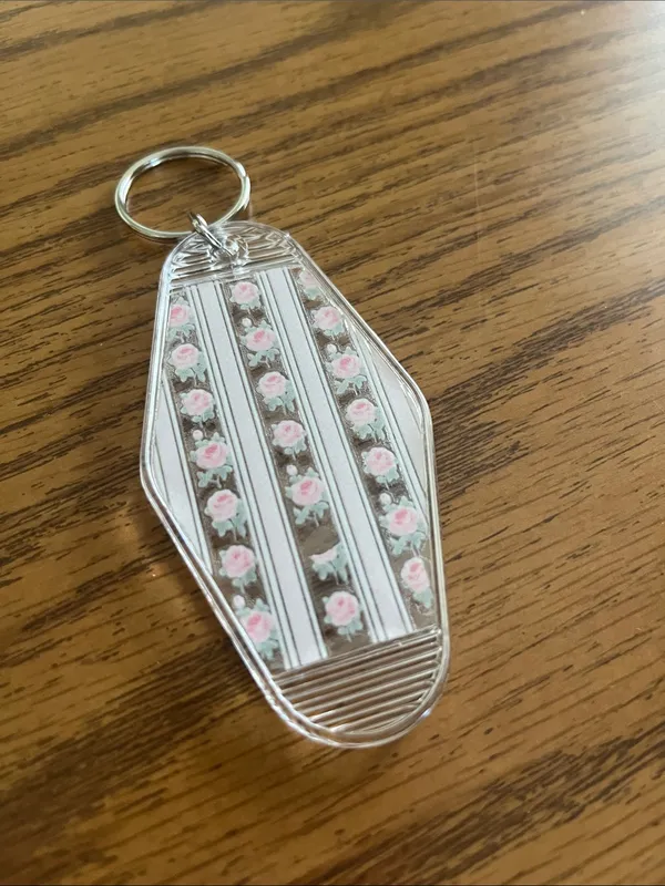 Flower Stripe Acrylic Keychain - Pink Roses- NWOT - Image 2