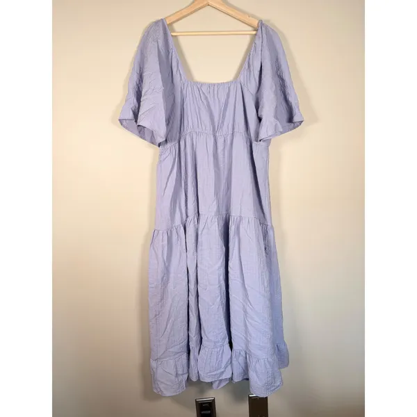 Umgee‎ USA Womens 1XL Periwinkle Blue Textured Tiered Button Front Midi Dress - Image 5