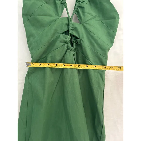 Cider Green Halter Mini‎ Dress NWT Cutout Lace Up Linen Blend Summer Festival XS - Image 5