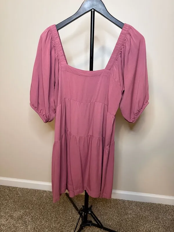 Shinestar‎ Pink Square Neck Tiered Puff Sleeve Mini Dress - Image 3
