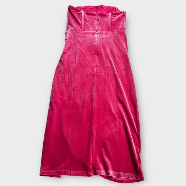 Lulus Knee Length Dress Women's Small Pink Velvet Strapless Bodice Tulip - Image 4