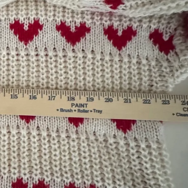Womens Cream Red Heart Chunky Knit Mock Neck Sweater Pullover Small 0787 - Image 5