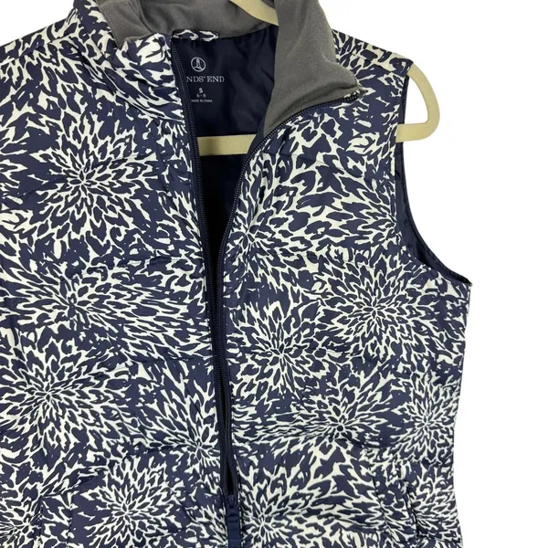 Lands'‎ End Blue White Full Zip Quilted Insulated Mock Neck Puffer Vest Size S - Image 3