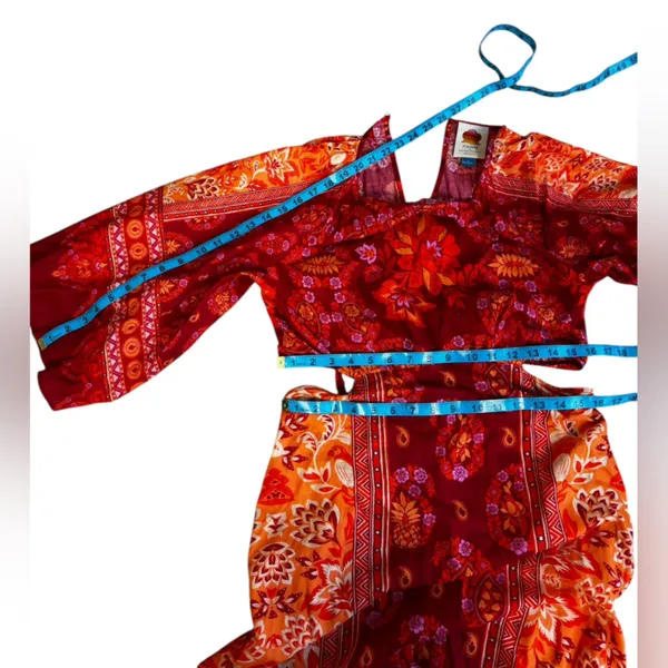 FARM Rio 100% Cotton Vibrant Red and Orange Long Sleeve Dress Size Medium - Image 16